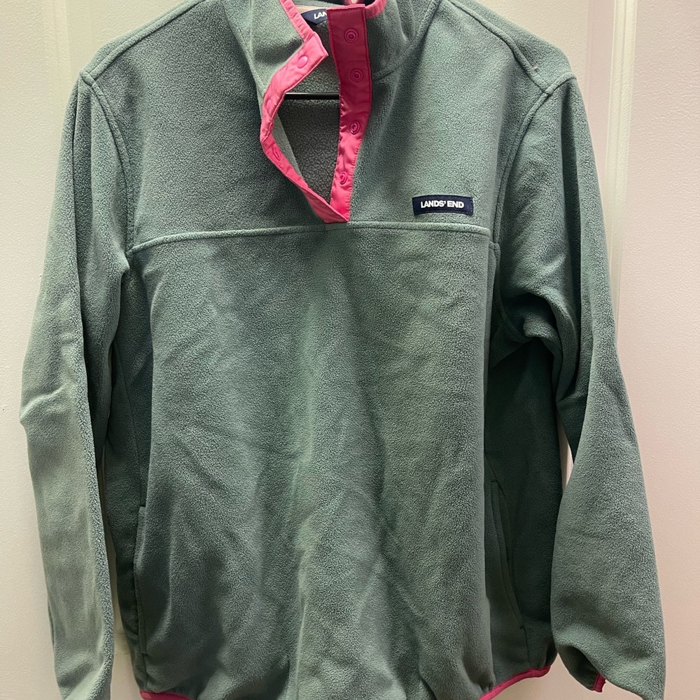Lands End Women's Heritage Fleece Snap Neck Pullover Top